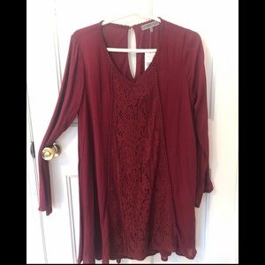 Burgundy dress with crochet detailing